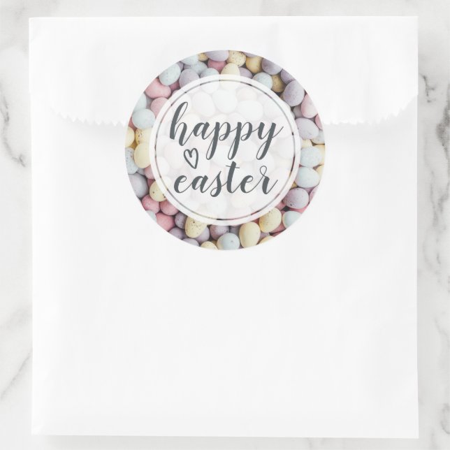Elegant Script Happy Easter Eggs Classic Round Sticker (Bag)