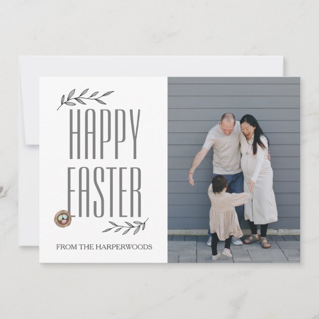 Elegant Script Happy Easter Family Photo Collage Holiday Card (Front)