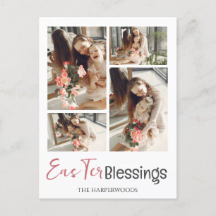 Elegant Script Happy Easter Family Photo Collage Holiday Postcard