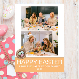 Elegant Script Happy Easter family Two photo Holiday Card
