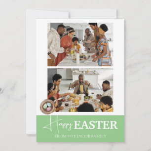 Elegant Script Happy Easter family Two photo Holiday Card