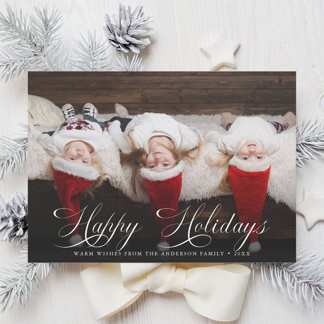 Elegant Script Happy Holidays Christmas Photo Holiday Card (Creator Uploaded)