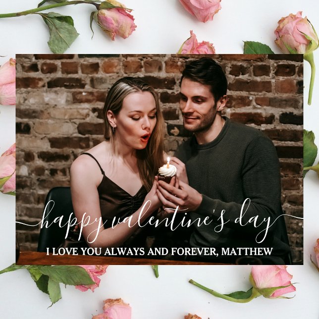 Elegant Script Happy Valentine's day Couple photo Holiday Card (Creator Uploaded)