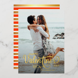 Elegant Script Happy Valentine's Day Photo Hearts Foil Holiday Card