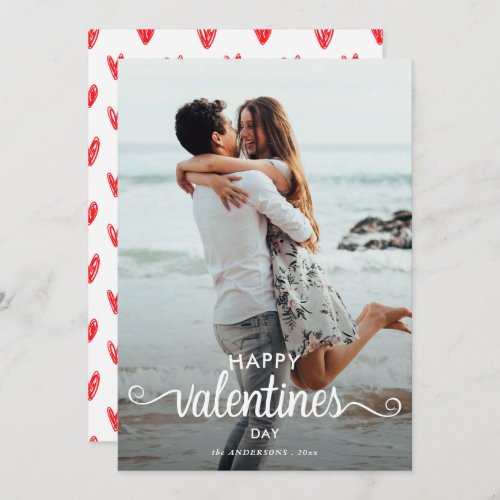 Elegant Script  Happy Valentines Day Photo Hearts Holiday Card