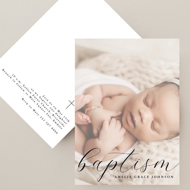 Elegant Script Hazy Photo Simple Baptism Invitation (Creator Uploaded)