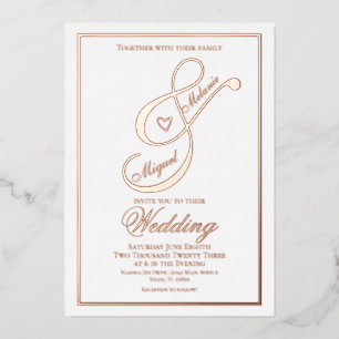 Elegant Script Heart Ampersand Wedding Pressed   Foil Invitation