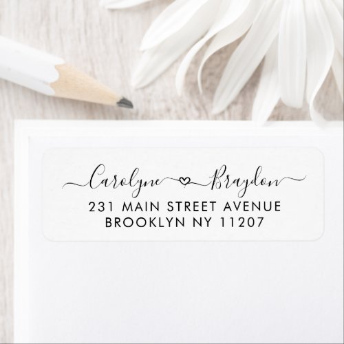 Elegant Script Heart Couple Name Wedding Newlywed Label