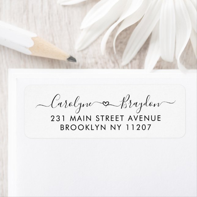 Elegant Script Heart Couple Name Wedding Newlywed Label (Insitu)