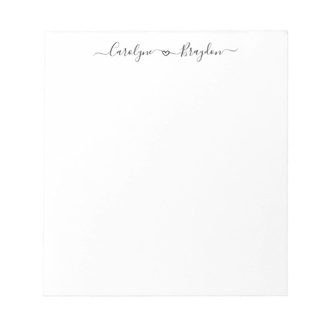 Elegant Script Heart Couple Name Wedding Newlywed Notepad (Front)