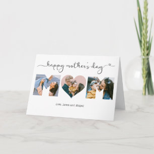 Elegant Script Heart Mom Photo Happy Mother's Day Card