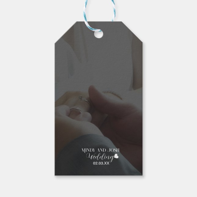 Elegant Script Heart Photo  Gift Tags (Front)