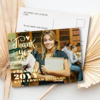 Elegant Script Heart Photo Graduation Thank You  