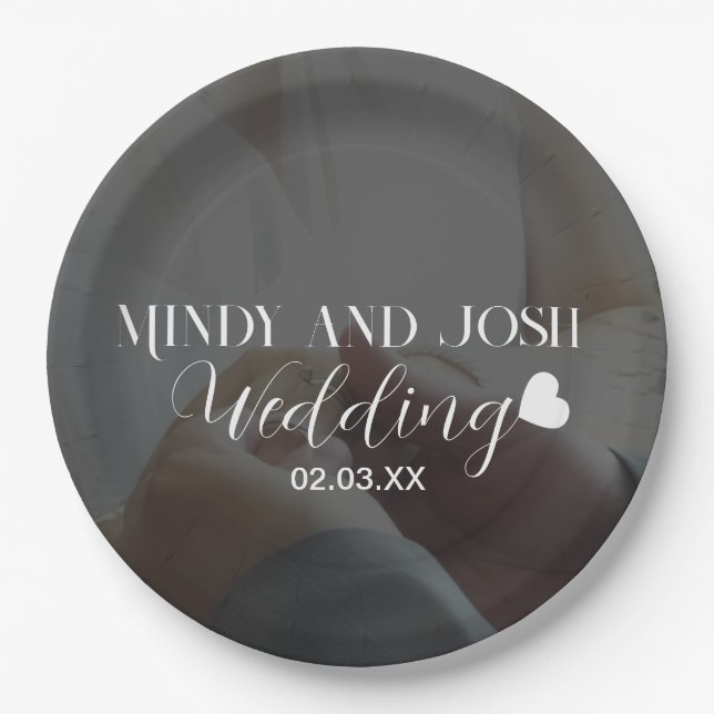 Elegant Script Heart Photo  Paper Plates (Front)