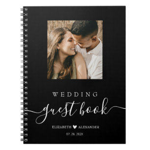 Elegant Script Heart Photo Wedding Guest Book