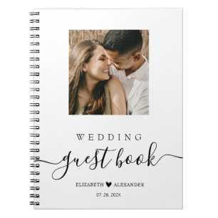 Elegant Script Heart Photo Wedding Guest Book 