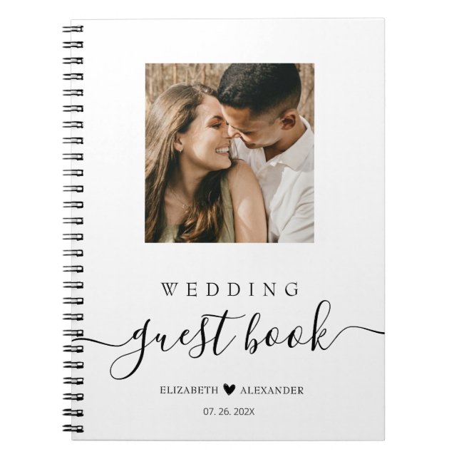 Elegant Script Heart Photo Wedding Guest Book  (Front)