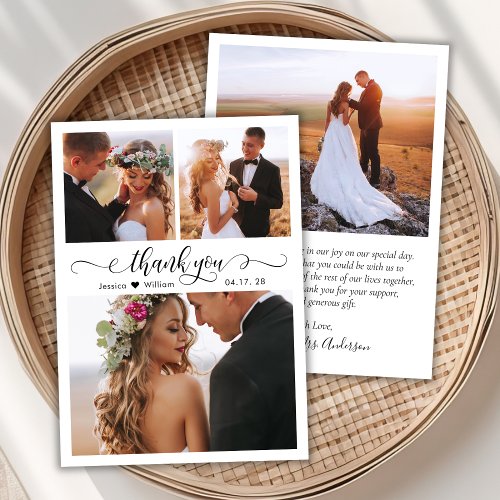 Elegant Script Heart Photo Wedding Thank You Card