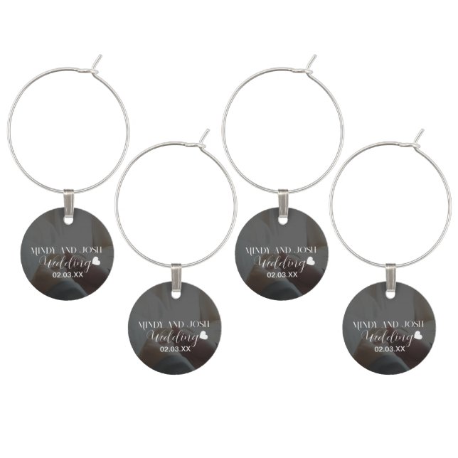 Elegant Script Heart Photo  Wine Charm (Staggered)