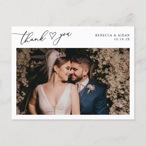 Elegant Script Heart Wedding Photo Thank You Postcard - Designed to coordinate with our Stylish Script wedding collection, this customizable Flat Photo Thank You postcard features an elegant script with heart thank you text on the front and option to add a custom message on the back. Matching items available.