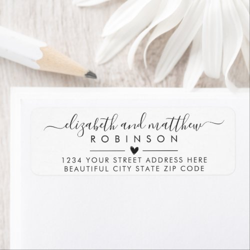 Elegant Script Heart Wedding Return Address Label