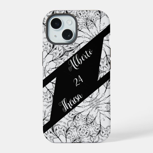 Elegant Script His Her Bride Groom Wedding Party iPhone 15 Case (Back)