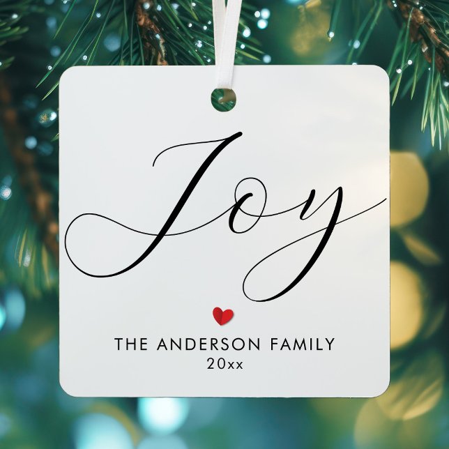Elegant Script Holiday Joy Family Photo Christmas Metal Ornament (Creator Uploaded)