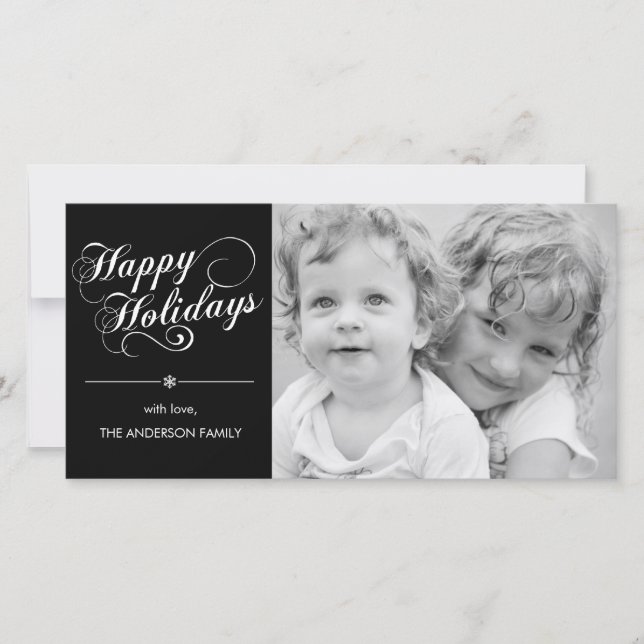 Elegant Script Holiday Photocard - Black Card (Front)
