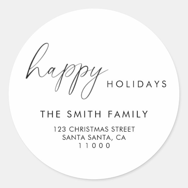 Elegant Script Holiday Return Address Envelope Classic Round Sticker (Front)