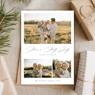 Elegant Script Holly Jolly Christmas Rustic Photo Holiday Card