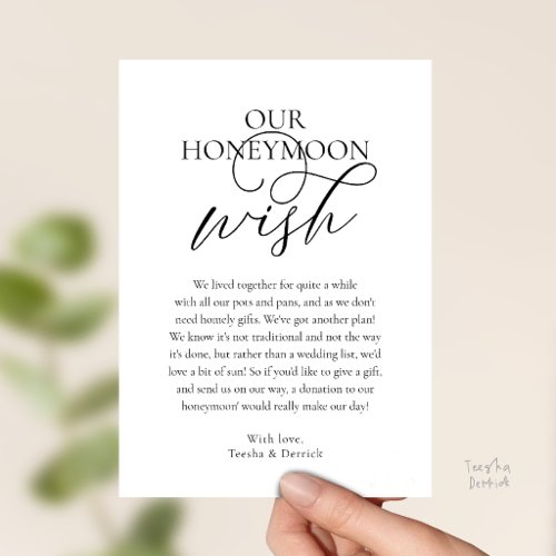 Elegant Script Honeymoon Wish Cash Fund Enclosed Invitation