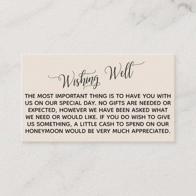 Elegant Script Honeymoon Wishing Well, Cream Enclosure Card (Front)
