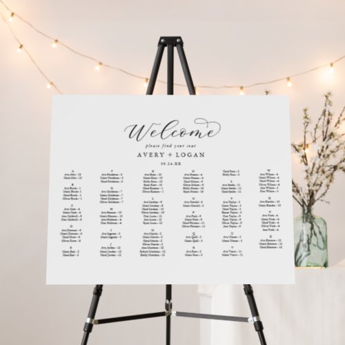 Elegant Script Horizontal Alphabetical Seating Foam Board