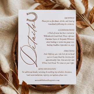 Elegant Script Horseshoe Western Wedding Details Letterpress Enclosure Card