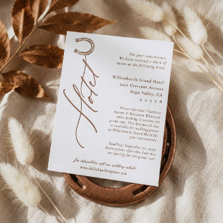 Elegant Script Horseshoe Western Wedding Hotel Letterpress Enclosure Card