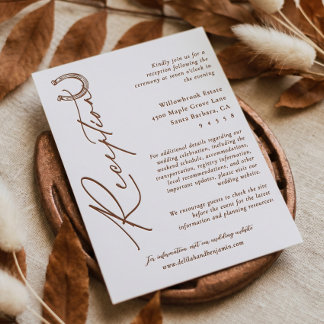 Elegant Script Horseshoe Western Wedding Reception Letterpress Enclosure Card