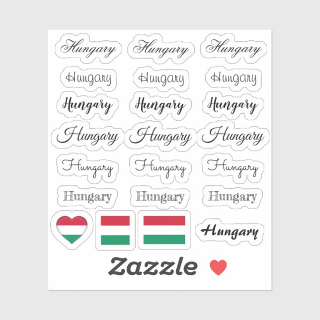 Elegant script Hungary & Hungarian Flag /name Set Sticker (Sheet)