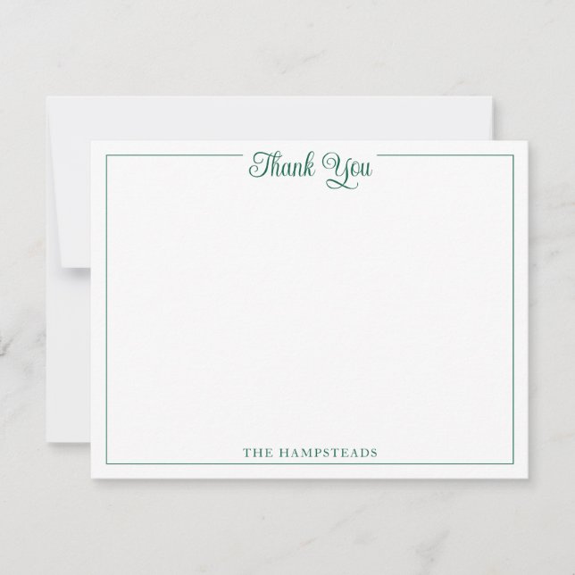 Elegant Script Hunter Green Thank You Stationery Card (Front)