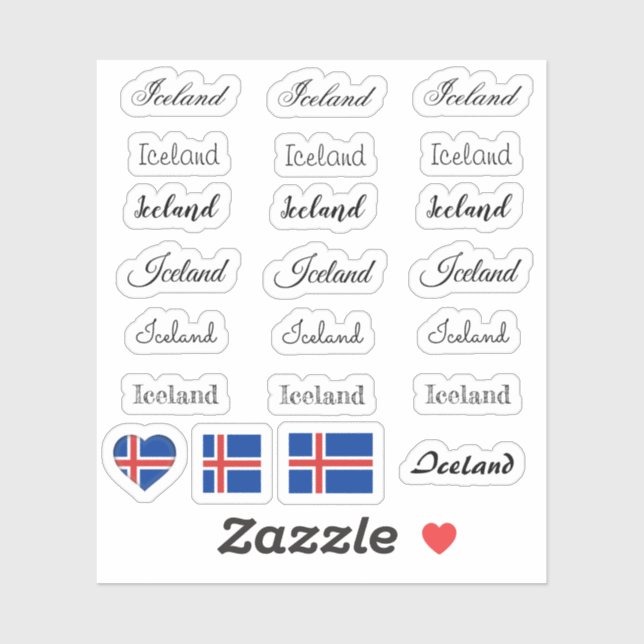 Elegant script Iceland & Icelandic Flag /name Set Sticker (Sheet)