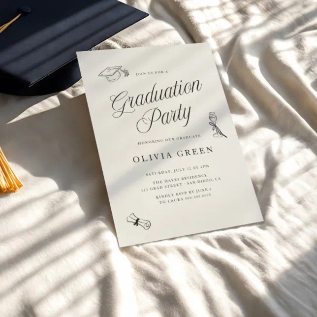 Grad Party Invite Script Elegant Script Illustrated Graduation Party Invitation | Zazzle
