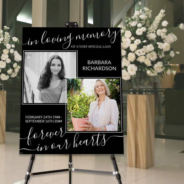 Elegant Script In Loving Memory 2 Photo Funeral Foam Board (Creator Uploaded)