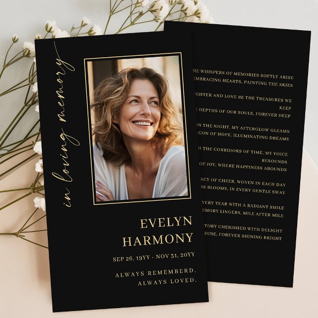 Elegant Script in Loving Memory Photo Prayer Card (Creator Uploaded)