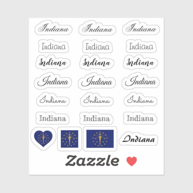 Elegant script Indiana & Indiana Flag /name Set Sticker (Sheet)