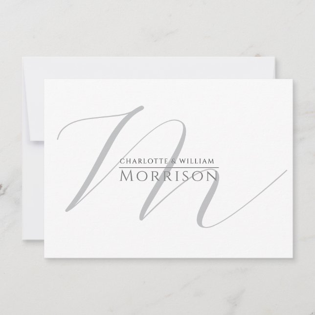 Elegant Script Initial Couple Name Monogram Note Card (Front)