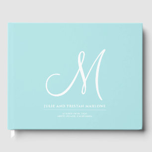 Elegant Script Initial Wedding Monogram Aqua Guest Book