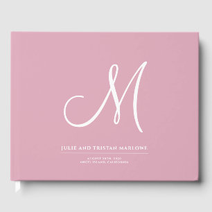 Elegant Script Initial Wedding Monogram Pink Guest Book