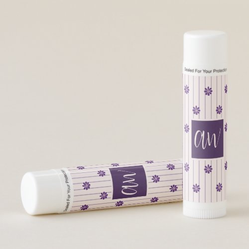 Elegant Script Initials and Purple Flowers Lip Balm