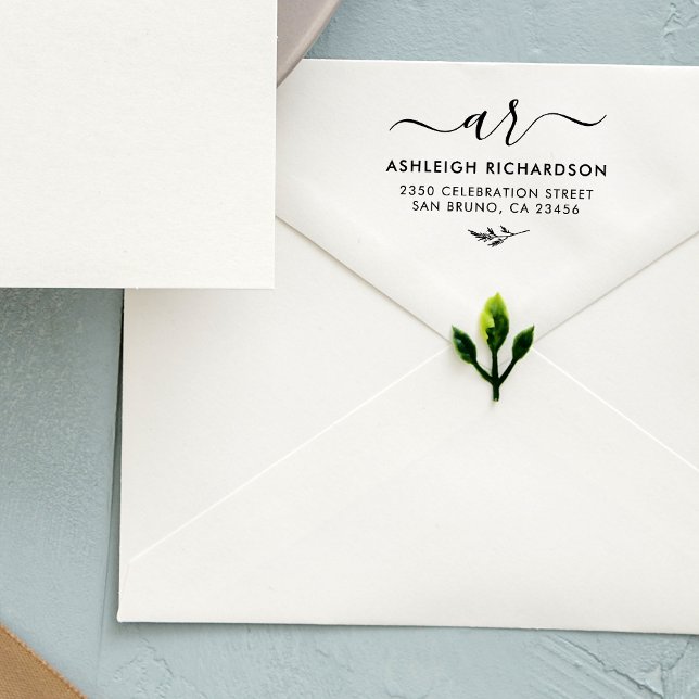Elegant Script Initials | Botanical Return Address Rubber Stamp (Creator Uploaded)