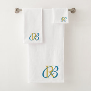 Elegant Script Initials Monogram Bath Towel Set