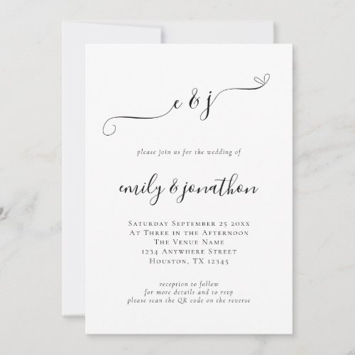 Elegant Script Initials QR Code Wedding Invitation